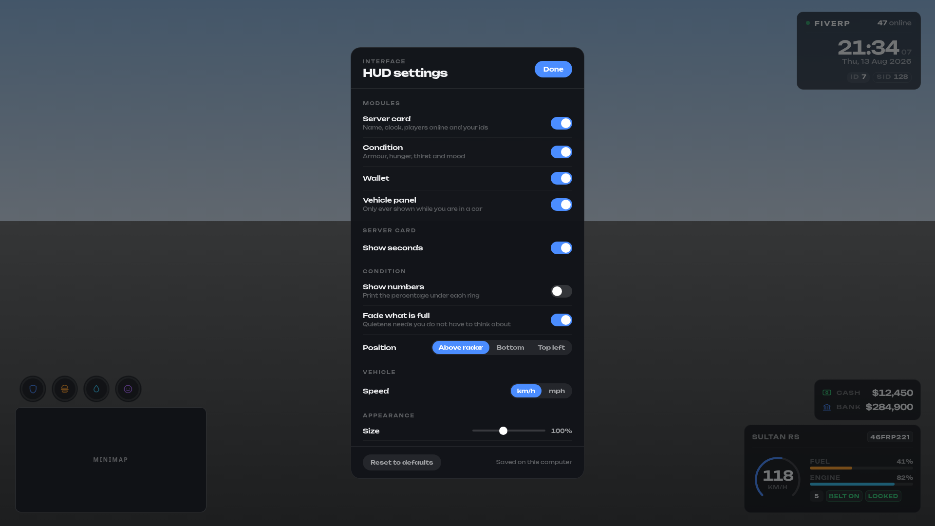 HUD settings